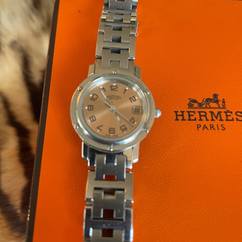 HERMES Clipper Quartz Watch Dial SS CL4.210 Box / rose gold/bronze dial